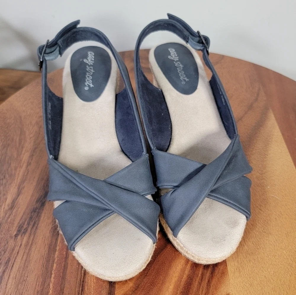 Easy Street Women's Wedge Espadrilles Sandals Size 8 Sling Back Faux Leather
